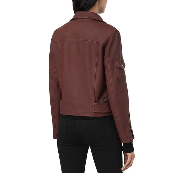 ALL SAINTS HARLAND LEATHER JACKET BORDEAUX RED - Picture 3 of 8